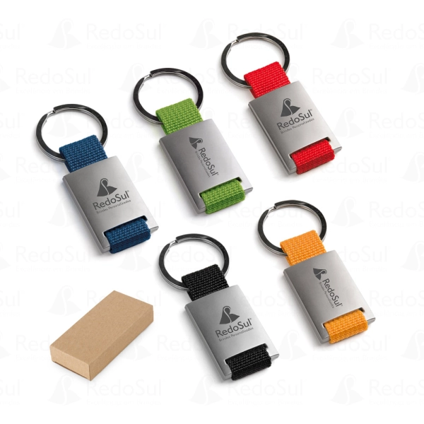 Chaveiros em metal personalizado com acabamento em webbing Chaveiros em metal personalizado com acabamento em webbing